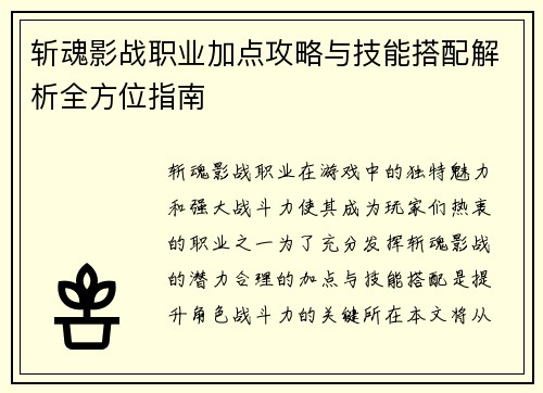 斩魂影战职业加点攻略与技能搭配解析全方位指南